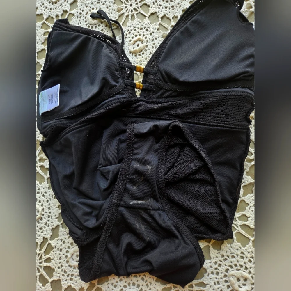 Black Lace With Gold Details One Piece Bathing Swimsuit | Summer